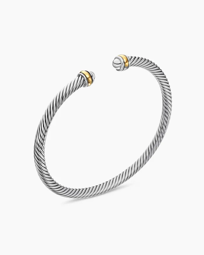 Classic Cable Bracelet In Sterling Silver With 18K Yellow Gold 4mm Women David Yurman Cuff Classic Cable Bracelet In Sterling Silver With 18K Yellow Gold 4mm Women David Yurman Cuff