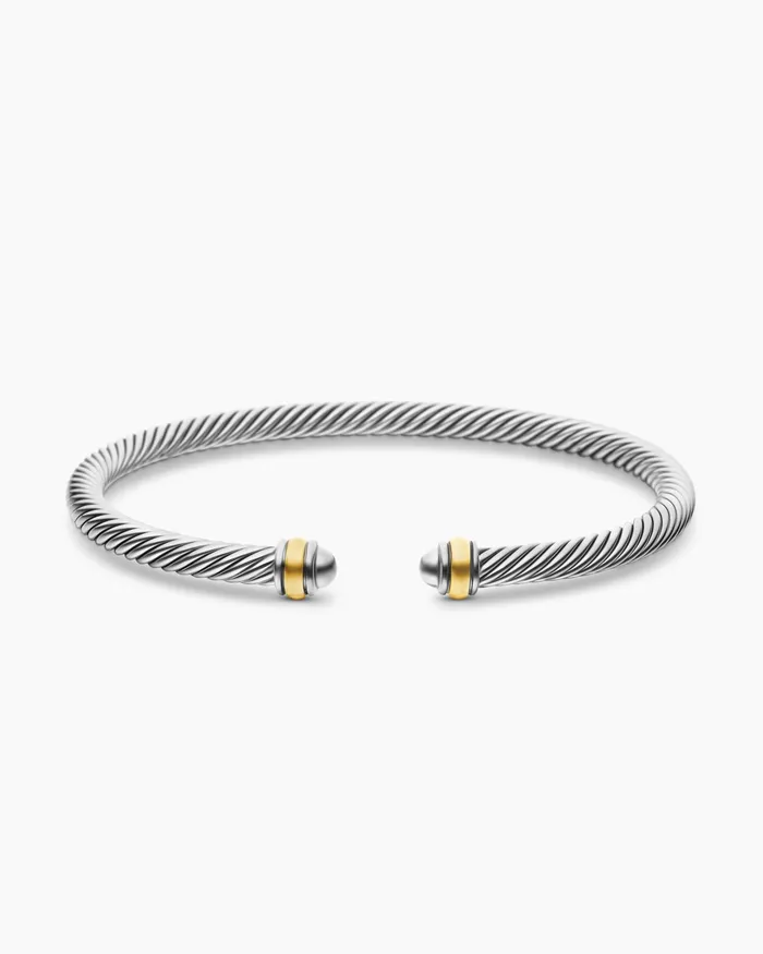 Classic Cable Bracelet In Sterling Silver With 18K Yellow Gold 4mm Women David Yurman Cuff Classic Cable Bracelet In Sterling Silver With 18K Yellow Gold 4mm Women David Yurman Cuff