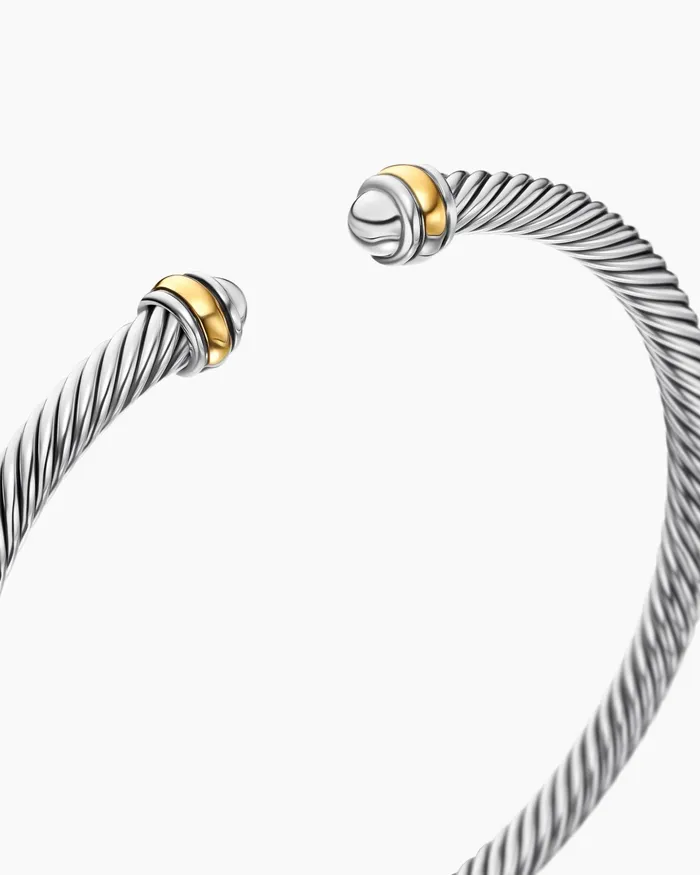 Classic Cable Bracelet In Sterling Silver With 18K Yellow Gold 4mm Women David Yurman Cuff Classic Cable Bracelet In Sterling Silver With 18K Yellow Gold 4mm Women David Yurman Cuff