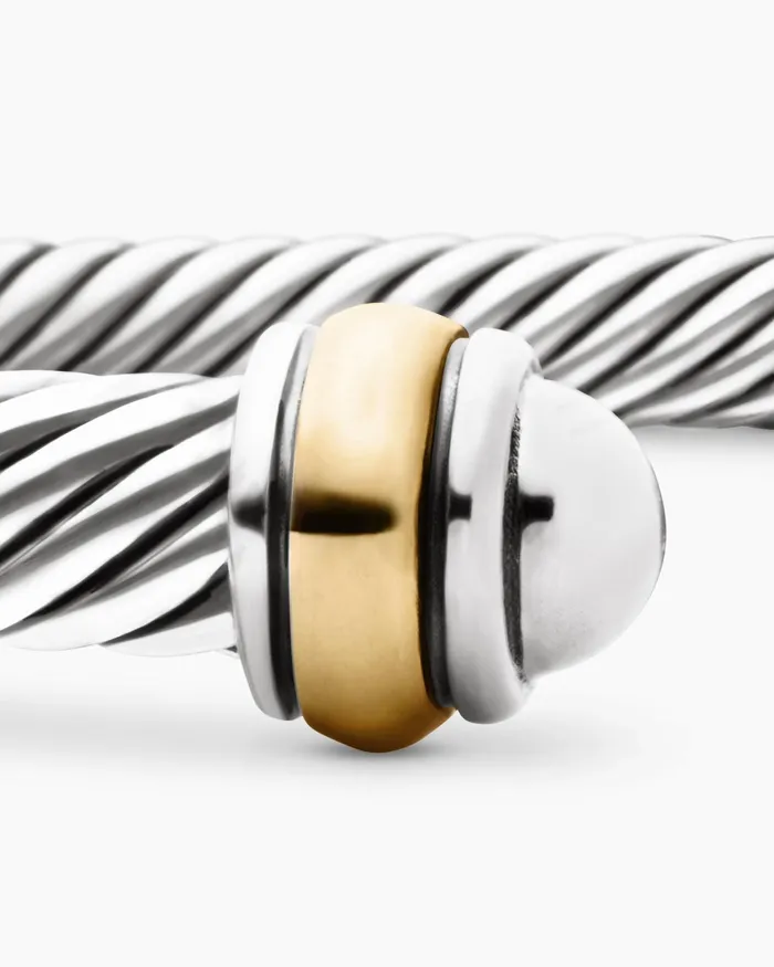 Classic Cable Bracelet In Sterling Silver With 18K Yellow Gold 4mm Women David Yurman Cuff Classic Cable Bracelet In Sterling Silver With 18K Yellow Gold 4mm Women David Yurman Cuff