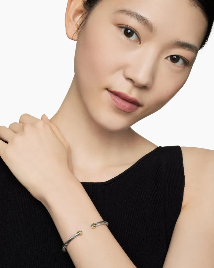 Classic Cable Bracelet In Sterling Silver With 18K Yellow Gold 4mm Women David Yurman Cuff Classic Cable Bracelet In Sterling Silver With 18K Yellow Gold 4mm Women David Yurman Cuff