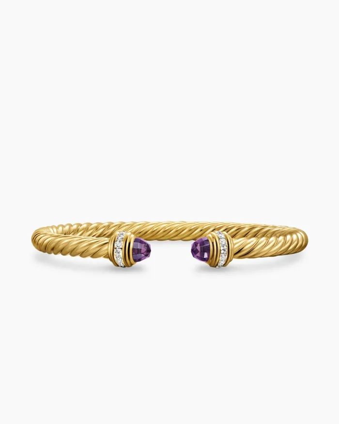 Classic Cablespira Bracelet In 18K Yellow Gold With Diamonds 5mm Women David Yurman Cuff Classic Cablespira Bracelet In 18K Yellow Gold With Diamonds 5mm Women David Yurman Cuff