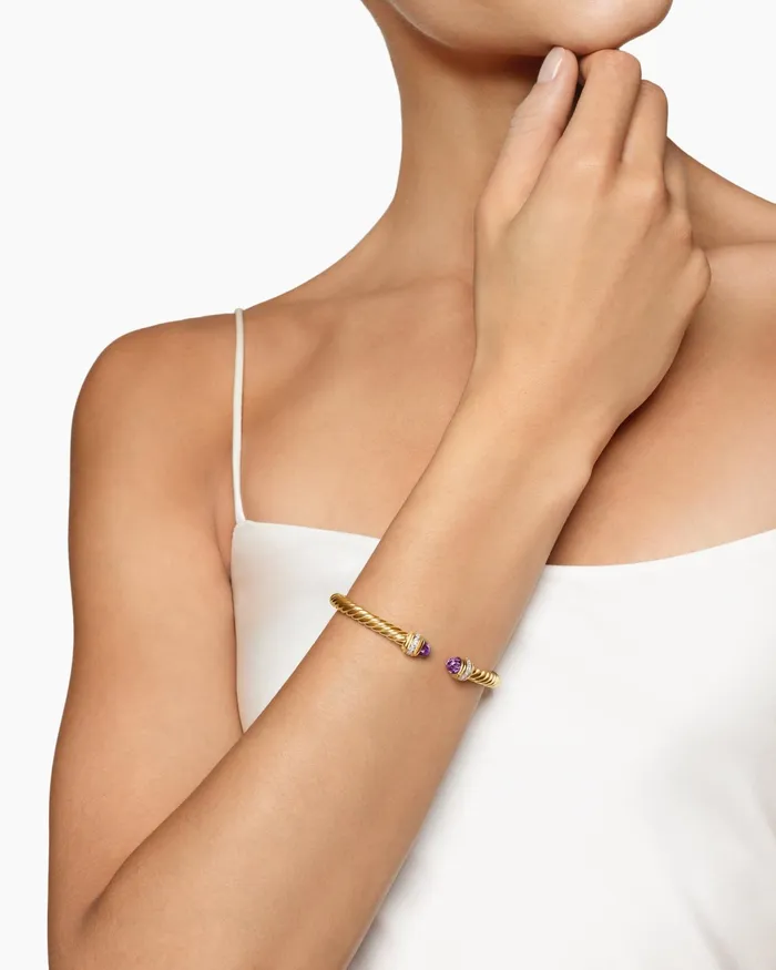 Classic Cablespira Bracelet In 18K Yellow Gold With Diamonds 5mm Women David Yurman Cuff Classic Cablespira Bracelet In 18K Yellow Gold With Diamonds 5mm Women David Yurman Cuff