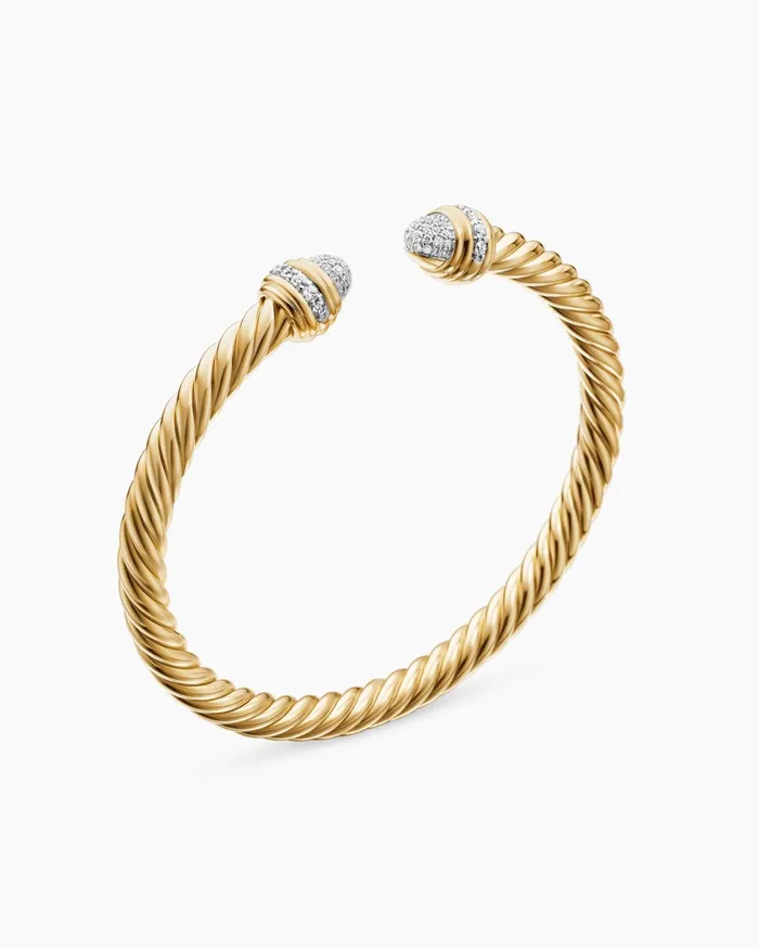 Classic Cablespira Bracelet In 18K Yellow Gold With Diamonds 5mm Women David Yurman Cuff Classic Cablespira Bracelet In 18K Yellow Gold With Diamonds 5mm Women David Yurman Cuff