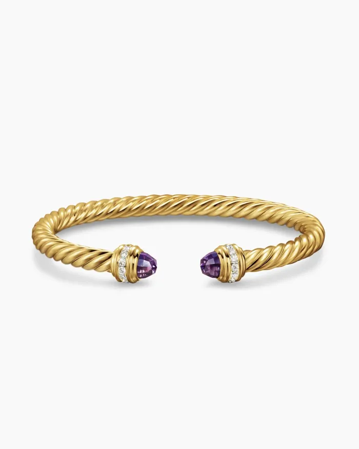Classic Cablespira Bracelet In 18K Yellow Gold With Diamonds 5mm Women David Yurman Cuff Classic Cablespira Bracelet In 18K Yellow Gold With Diamonds 5mm Women David Yurman Cuff