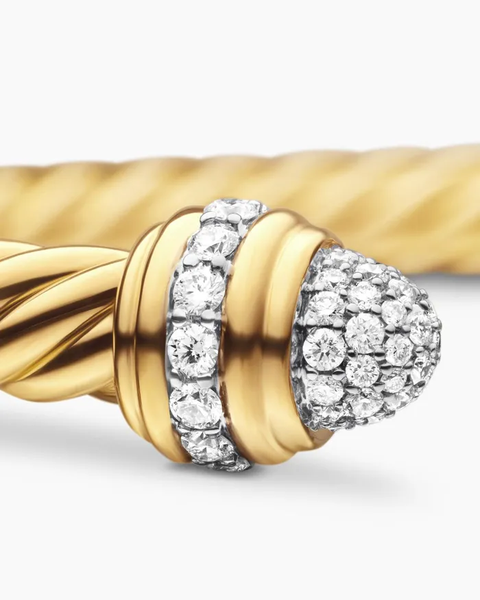 Classic Cablespira Bracelet In 18K Yellow Gold With Diamonds 5mm Women David Yurman Cuff Classic Cablespira Bracelet In 18K Yellow Gold With Diamonds 5mm Women David Yurman Cuff