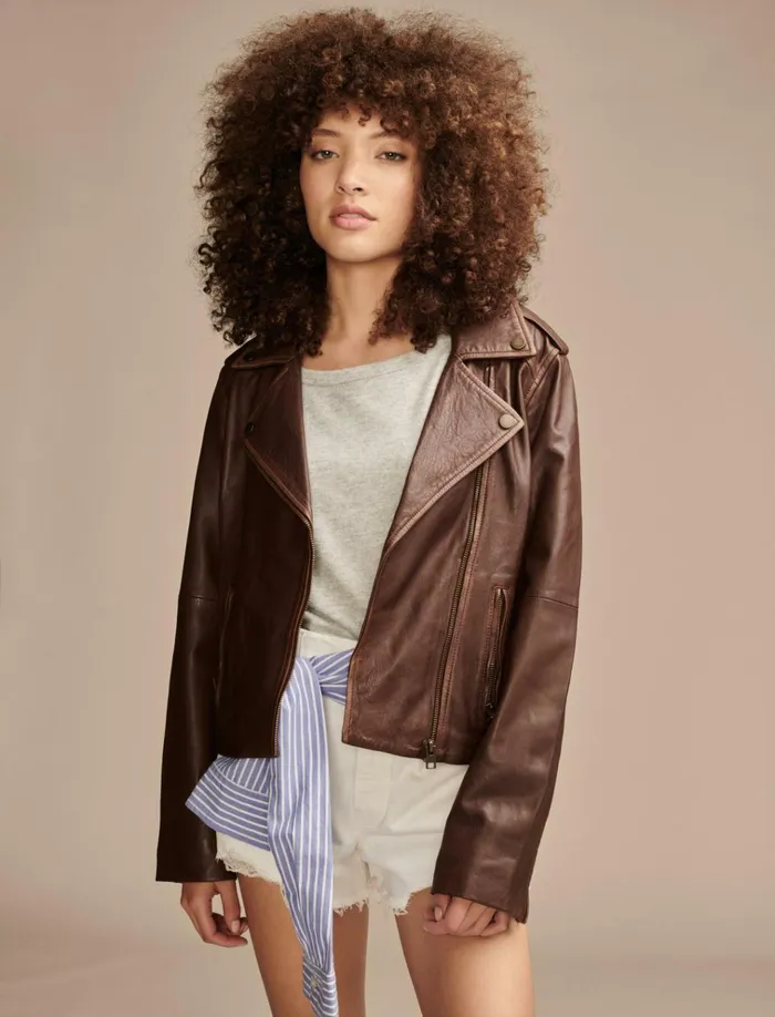 Classic Leather Moto Jacket Chestnut Women Lucky Brand Jackets and Outerwear