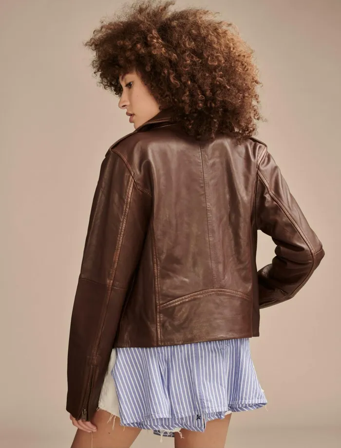 Classic Leather Moto Jacket Chestnut Women Lucky Brand Jackets and Outerwear