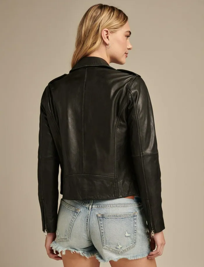 Classic Leather Moto Jacket Washed Black Women Lucky Brand Jackets and Outerwear