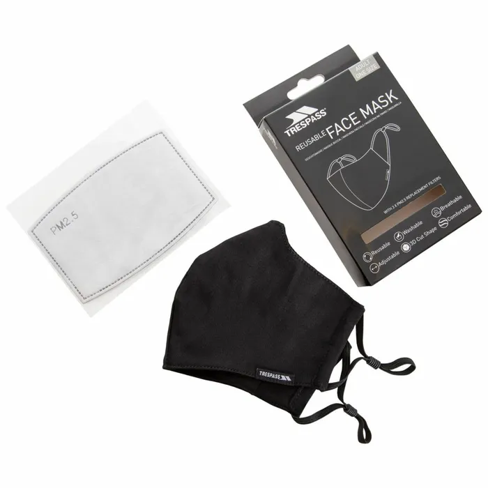 Cloth Face Mask With 3 Filters Black MenWomen Trespass Scarves and Neckwarmers Cloth Face Mask With 3 Filters Black MenWomen Trespass Scarves and Neckwarmers