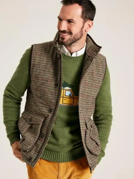Coats and Jackets Men Joules Brown Tweed Gilet