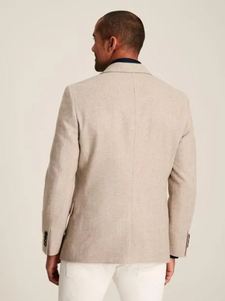 Coats and Jackets Men Joules Oatmeal Herringbone Texture Slim Fit Blazer