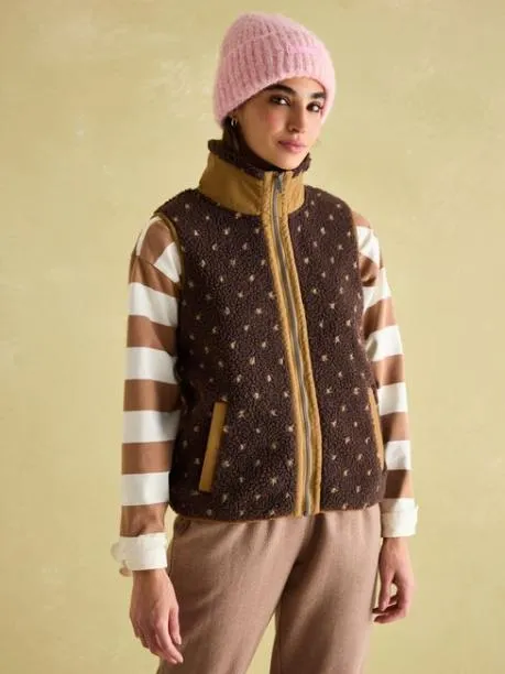 Coats and Jackets Women Joules Chocolate Brown Printed Gilet