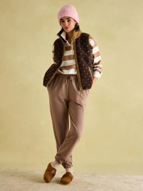 Coats and Jackets Women Joules Chocolate Brown Printed Gilet