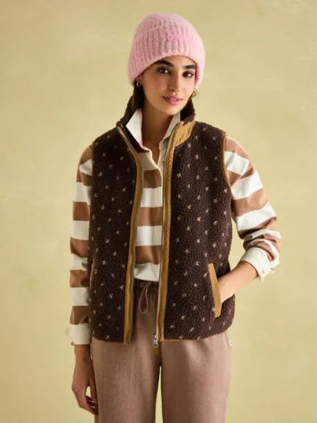 Coats and Jackets Women Joules Chocolate Brown Printed Gilet