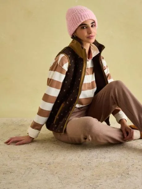 Coats and Jackets Women Joules Chocolate Brown Printed Gilet