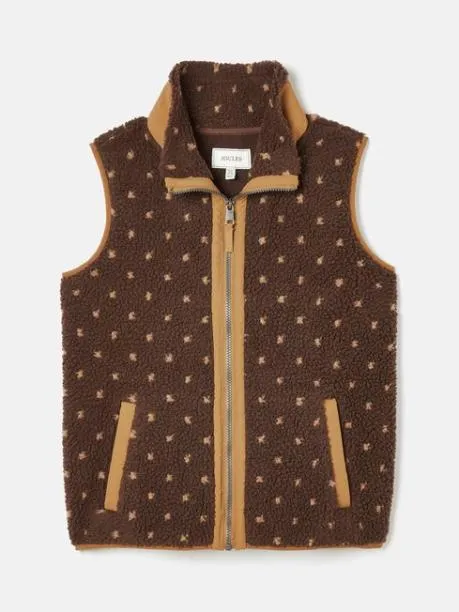 Coats and Jackets Women Joules Chocolate Brown Printed Gilet