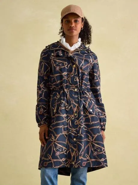 Coats and Jackets Women Joules Navy Blue Bridle Waterproof Packable Raincoat With Hood
