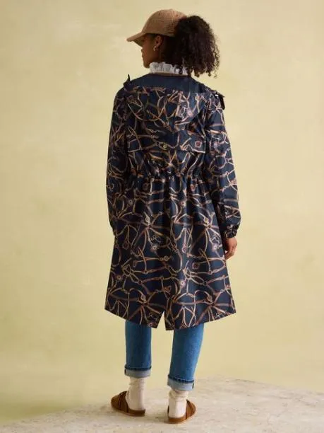 Coats and Jackets Women Joules Navy Blue Bridle Waterproof Packable Raincoat With Hood