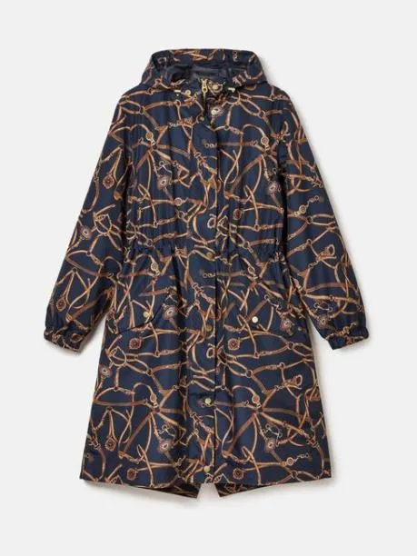 Coats and Jackets Women Joules Navy Blue Bridle Waterproof Packable Raincoat With Hood