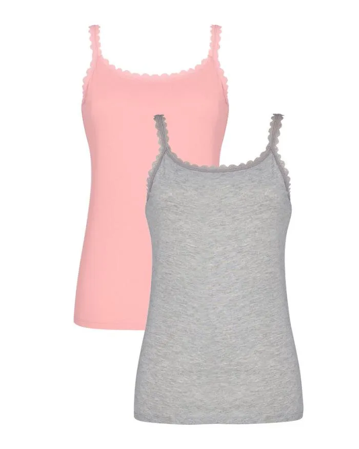 Cotton Traders Nightwear 2 Pack Lace Trim Vest Tops 8211 Women