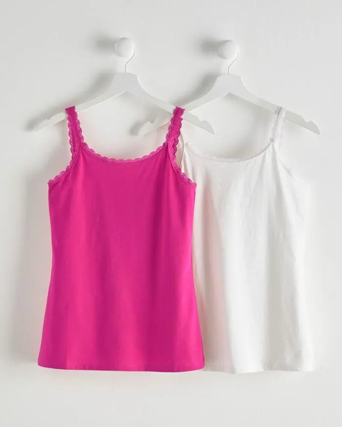 Cotton Traders Nightwear 2 Pack Lace Trim Vest Tops 8211 Women