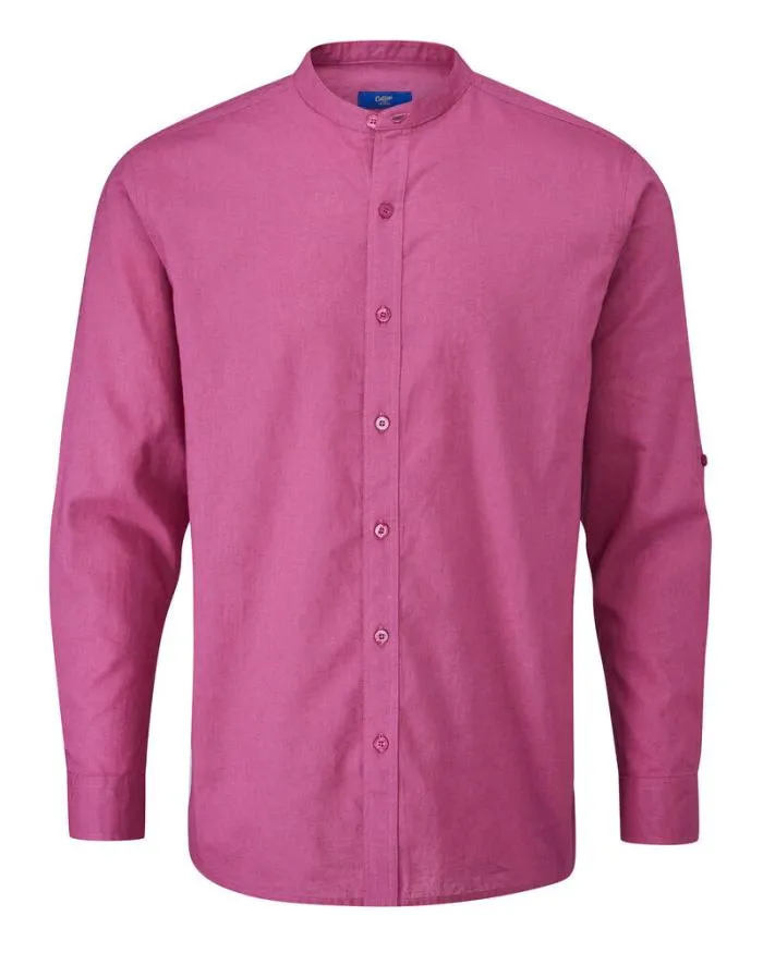 Cotton Traders Shirts Long Sleeve LinenBlend Grandad Shirt 8211 Men