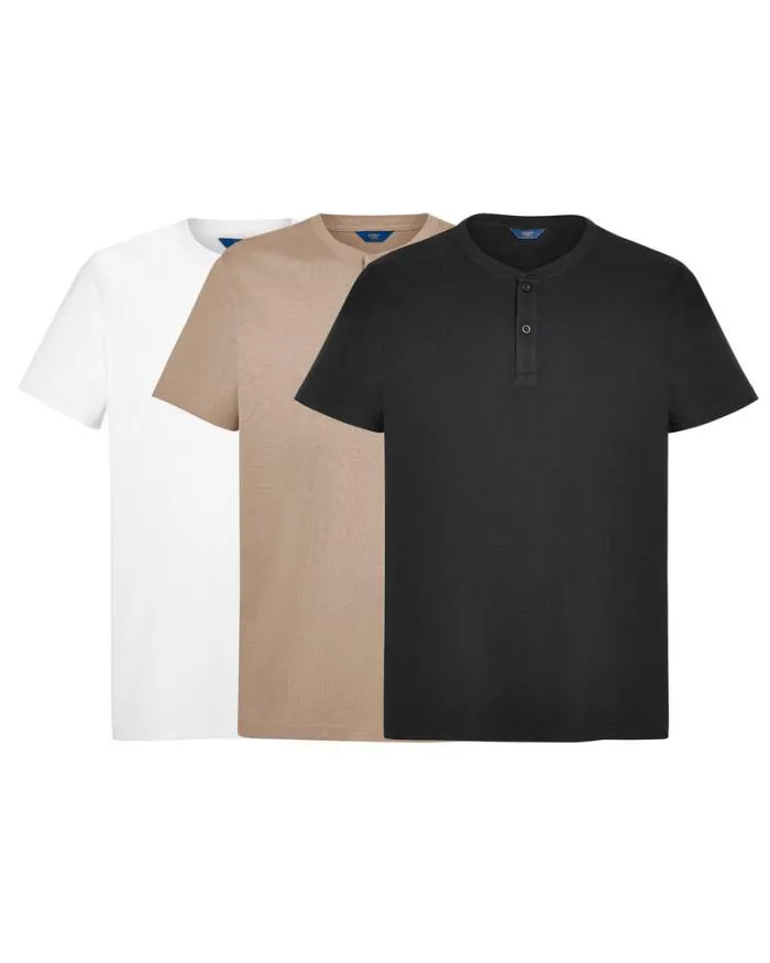 Cotton Traders Tops and TShirts 3 Pack Short Sleeve Grandad Tops 8211 Men