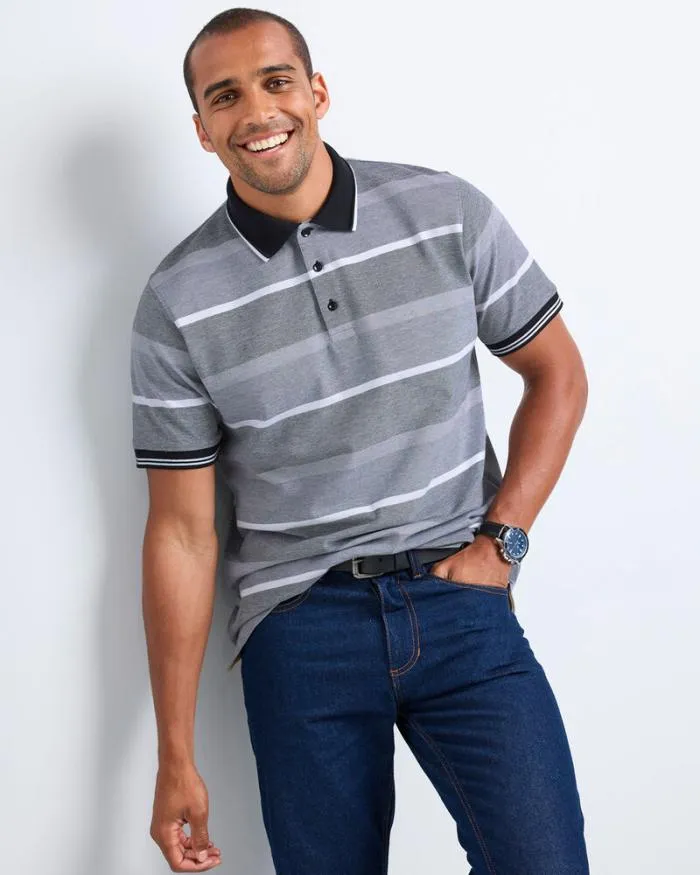 Cotton Traders Tops and TShirts Signature Short Sleeve Birdseye Stripe Polo Shirt 8211 Men