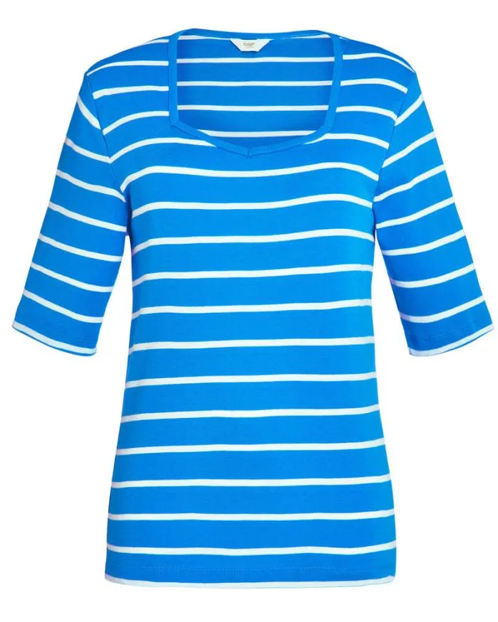 Cotton Traders Tops and TShirts Wrinkle Free Sleeve Sweetheart Neck Stripe Top 8211 Women
