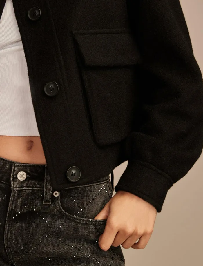 Cropped Boucle Jacket 001 Black Women Lucky Brand Jackets and Outerwear