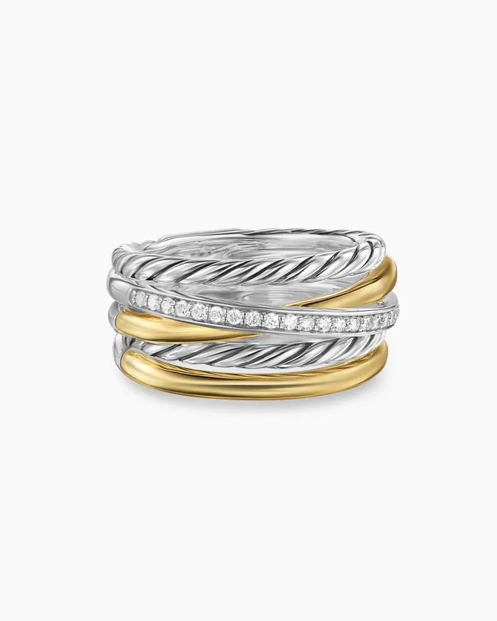 Crossover Five Row Ring In Sterling Silver With 18K Yellow Gold And Diamonds 11mm Women David Yurman Band Crossover Five Row Ring In Sterling Silver With 18K Yellow Gold And Diamonds 11mm Women David Yurman Band