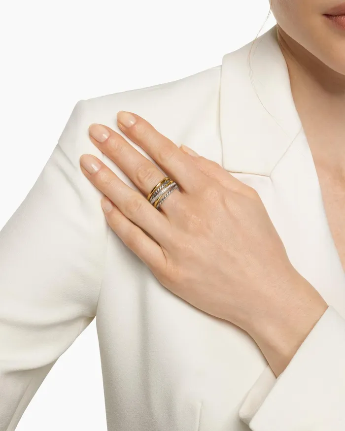 Crossover Five Row Ring In Sterling Silver With 18K Yellow Gold And Diamonds 11mm Women David Yurman Band