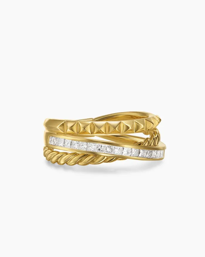 Crossover Trio Three Row Ring In 18K Yellow Gold With Diamonds 8mm Women David Yurman Band Crossover Trio Three Row Ring In 18K Yellow Gold With Diamonds 8mm Women David Yurman Band