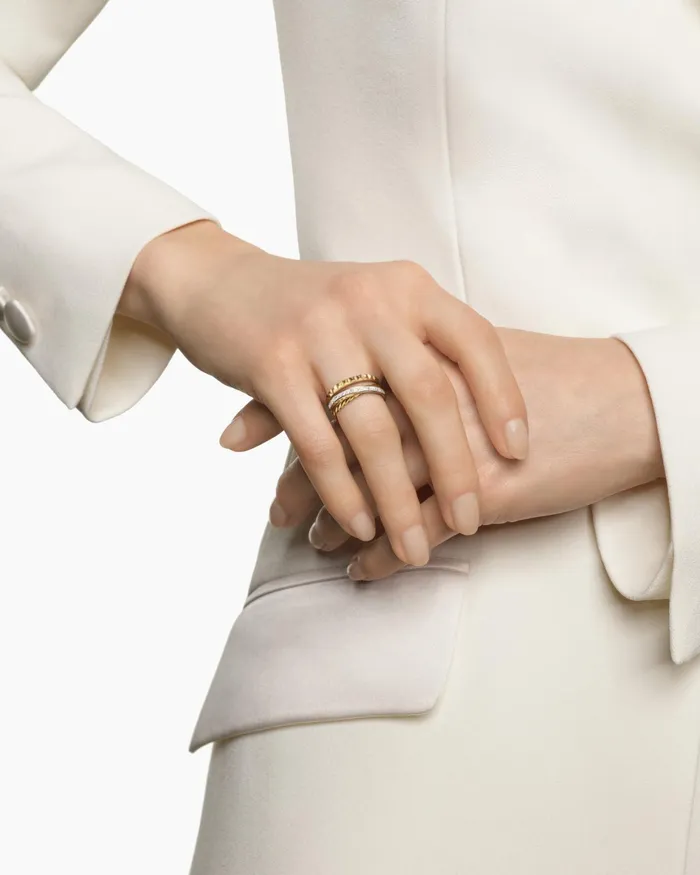 Crossover Trio Three Row Ring In 18K Yellow Gold With Diamonds 8mm Women David Yurman Band Crossover Trio Three Row Ring In 18K Yellow Gold With Diamonds 8mm Women David Yurman Band