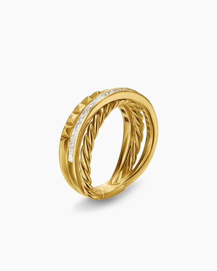 Crossover Trio Three Row Ring In 18K Yellow Gold With Diamonds 8mm Women David Yurman Band Crossover Trio Three Row Ring In 18K Yellow Gold With Diamonds 8mm Women David Yurman Band