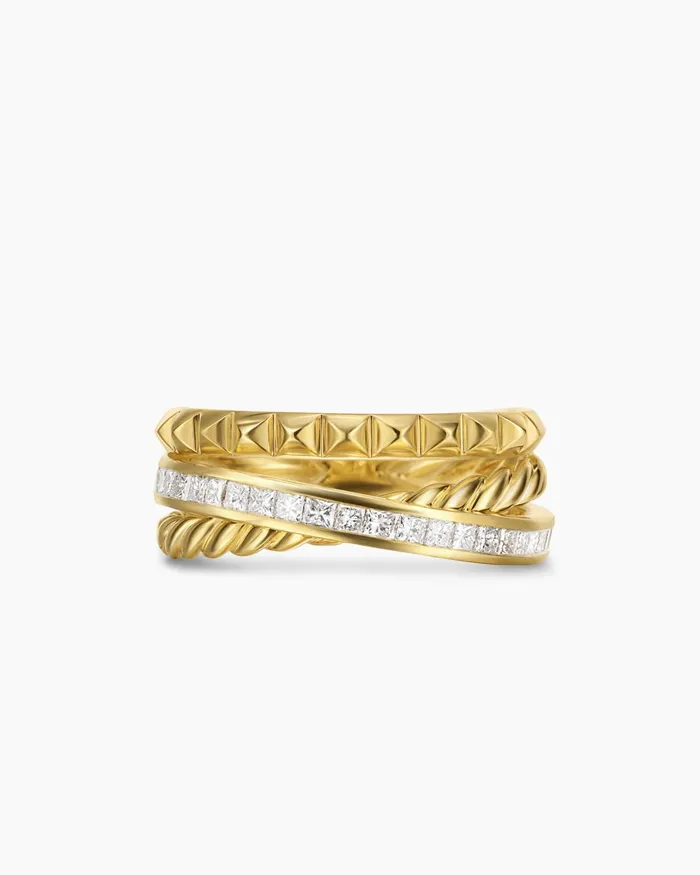 Crossover Trio Three Row Ring In 18K Yellow Gold With Diamonds 8mm Women David Yurman Band Crossover Trio Three Row Ring In 18K Yellow Gold With Diamonds 8mm Women David Yurman Band