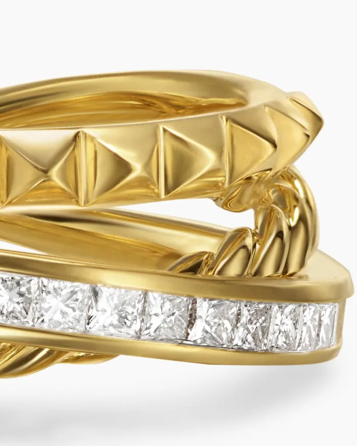 Crossover Trio Three Row Ring In 18K Yellow Gold With Diamonds 8mm Women David Yurman Band Crossover Trio Three Row Ring In 18K Yellow Gold With Diamonds 8mm Women David Yurman Band