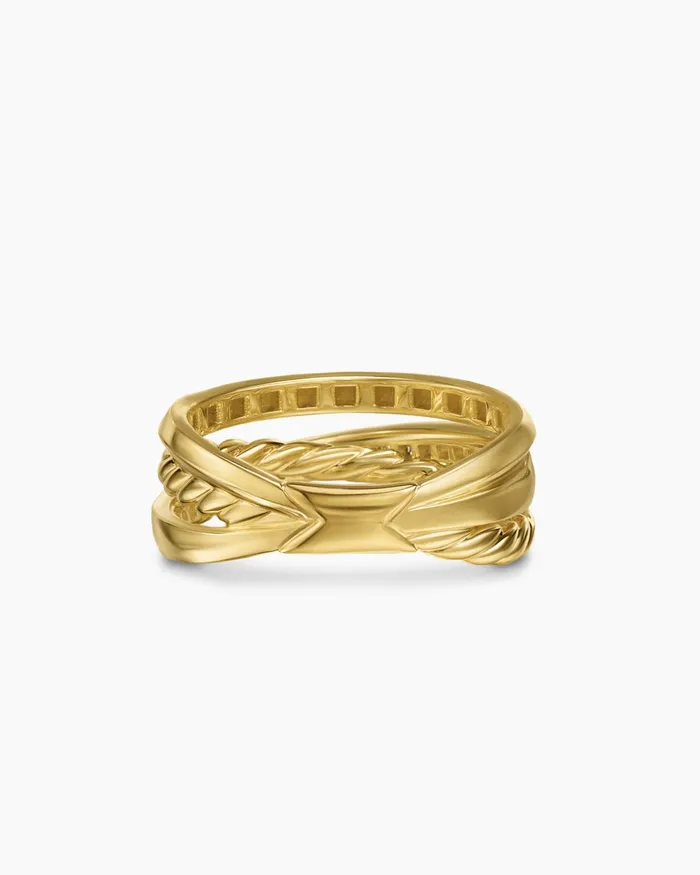 Crossover Trio Three Row Ring In 18K Yellow Gold With Diamonds 8mm Women David Yurman Band Crossover Trio Three Row Ring In 18K Yellow Gold With Diamonds 8mm Women David Yurman Band