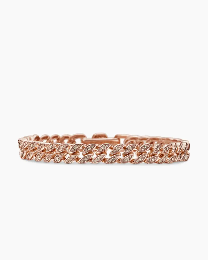 Curb Chain Bracelet In 18K Rose Gold With Diamonds 7mm Women David Yurman Chain Curb Chain Bracelet In 18K Rose Gold With Diamonds 7mm Women David Yurman Chain
