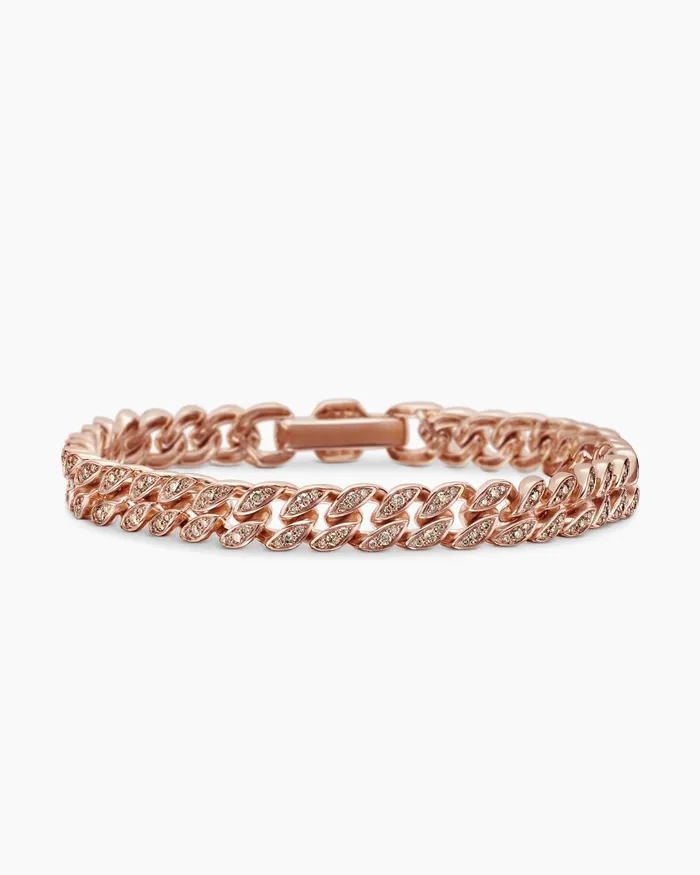 Curb Chain Bracelet In 18K Rose Gold With Diamonds 7mm Women David Yurman Chain Curb Chain Bracelet In 18K Rose Gold With Diamonds 7mm Women David Yurman Chain