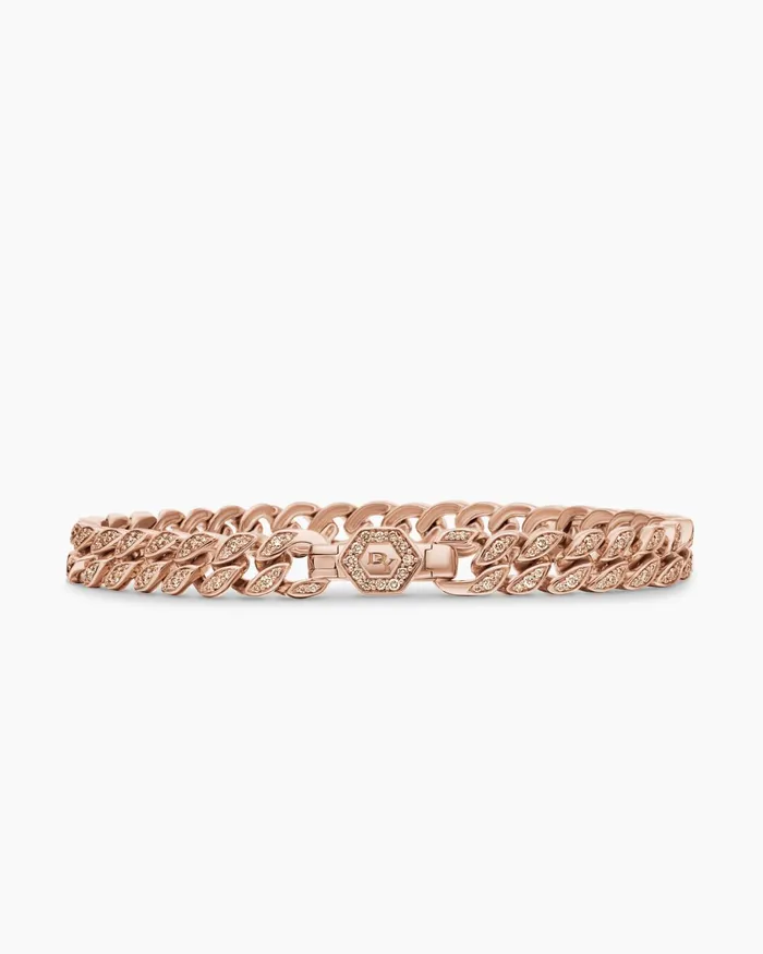 Curb Chain Bracelet In 18K Rose Gold With Diamonds 7mm Women David Yurman Chain Curb Chain Bracelet In 18K Rose Gold With Diamonds 7mm Women David Yurman Chain