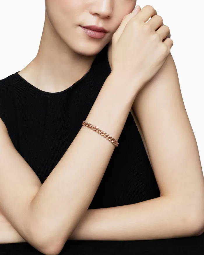 Curb Chain Bracelet In 18K Rose Gold With Diamonds 7mm Women David Yurman Chain Curb Chain Bracelet In 18K Rose Gold With Diamonds 7mm Women David Yurman Chain