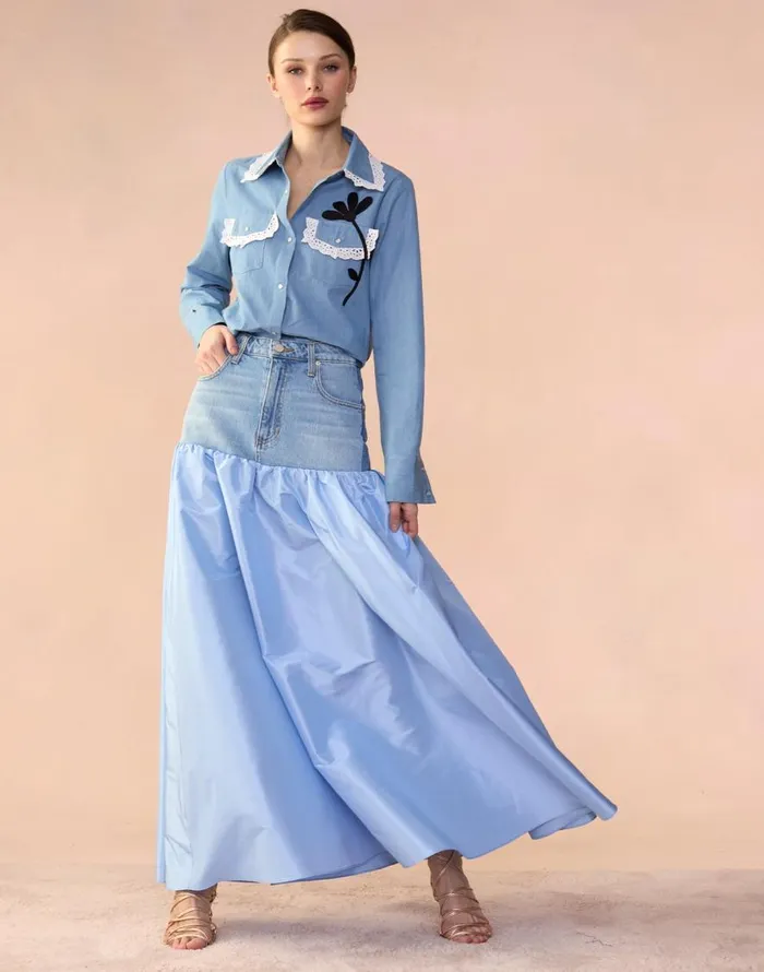 Cynthia Rowley Denim Taffeta Skirt Women Bottoms
