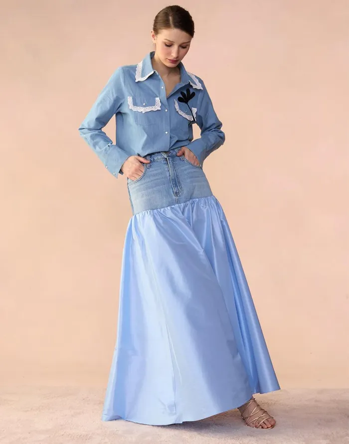 Cynthia Rowley Denim Taffeta Skirt Women Bottoms Cynthia Rowley Denim Taffeta Skirt Women Bottoms