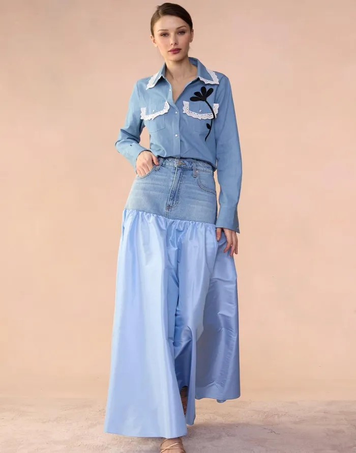 Cynthia Rowley Denim Taffeta Skirt Women Bottoms Cynthia Rowley Denim Taffeta Skirt Women Bottoms
