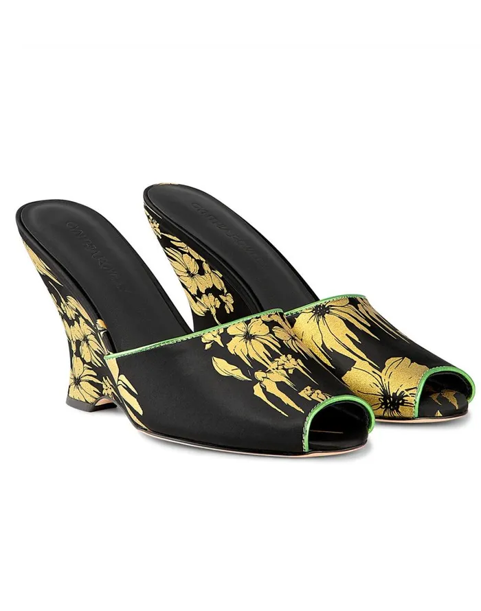 Cynthia Rowley Metallic Gold Foil Satin Wedge Women Accessories and Gifts