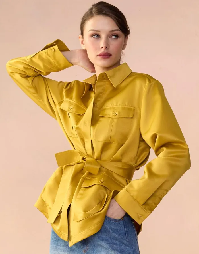 Cynthia Rowley Satin Safari Jacket Women Tops