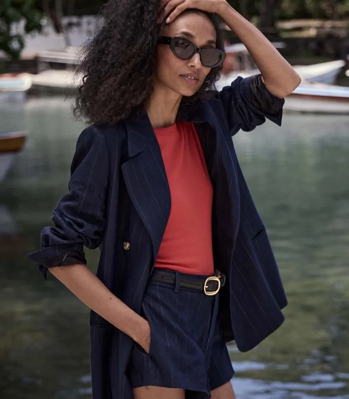DEN Pants and Shorts Women Yvaine Short Navy Pinstripe