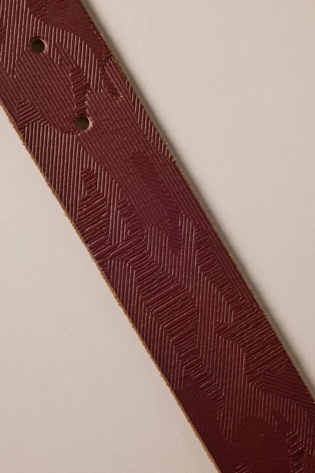 Debossed Camo Pattern Leather Belt Cognac Men Lucky Brand Belts